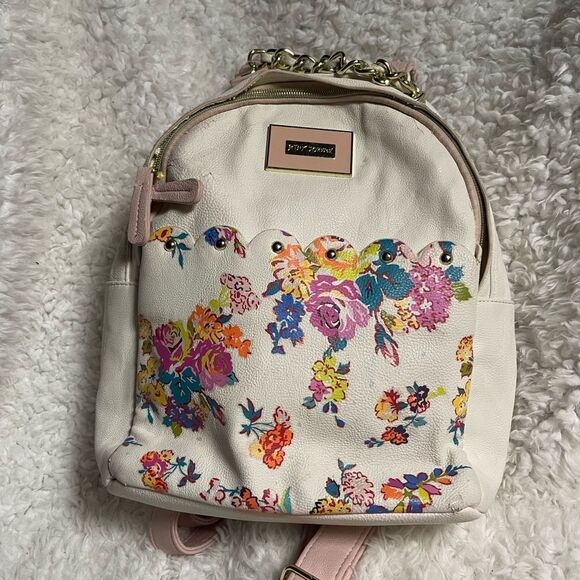 BETSEY JOHNSON BACKPACK BONE BLUSH PINK FLORAL hand bag - Picture 1 of 10
